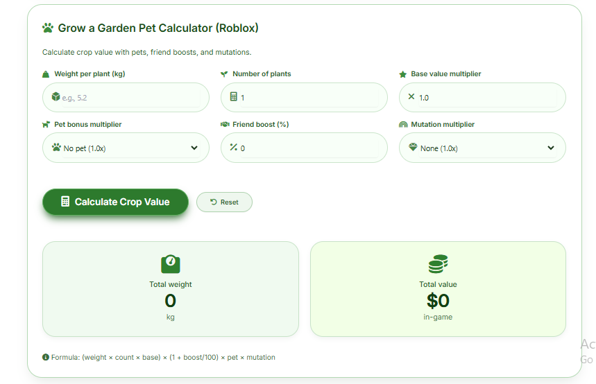 Grow a Garden calculator